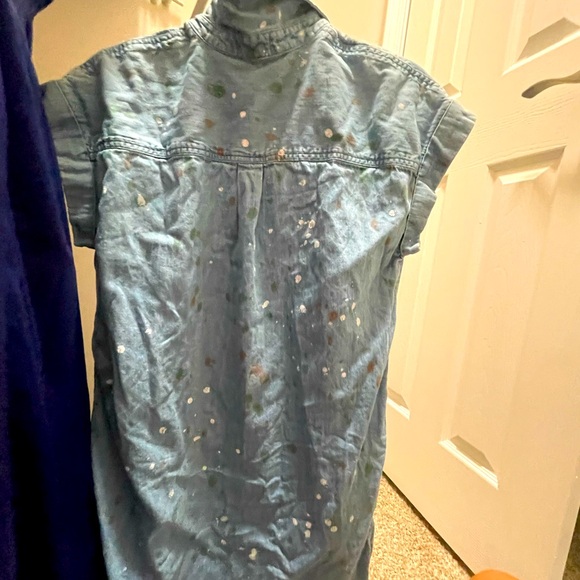 True Craft Chambray Short Sleeve Shirt Dress with Painted Marks Size S Like New - Picture 8 of 9
